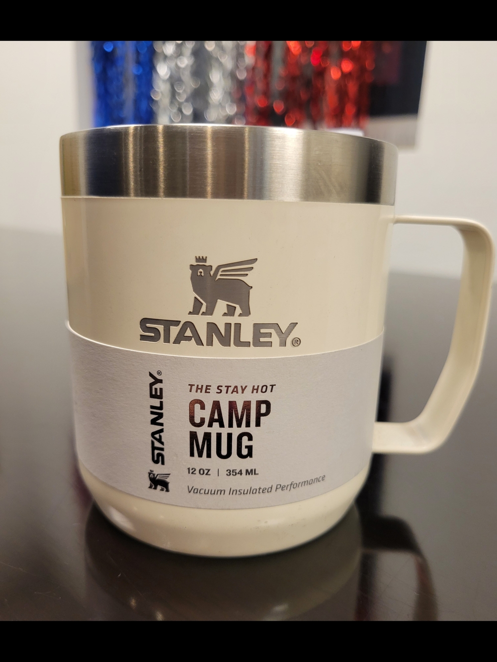 Stanley Cream Stay Hot Camp Mug with Stainless Rim - 12 Oz